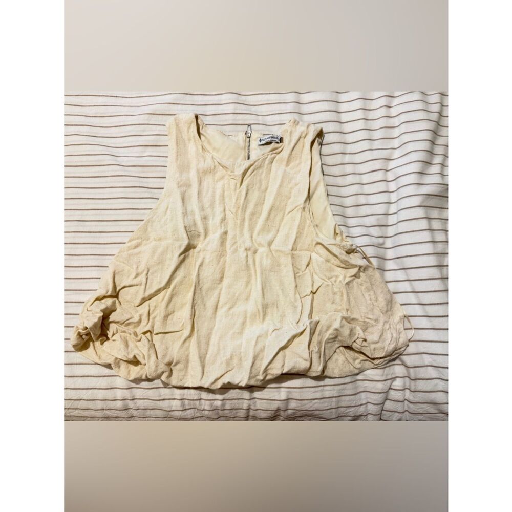 Stradivarius Cream Short Sleeve Top with Front Zipper Balloon